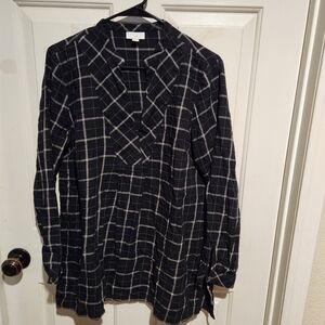 J. Jill Plaid Popover Tunic V Neck Casual Top Holiday Classy Medium